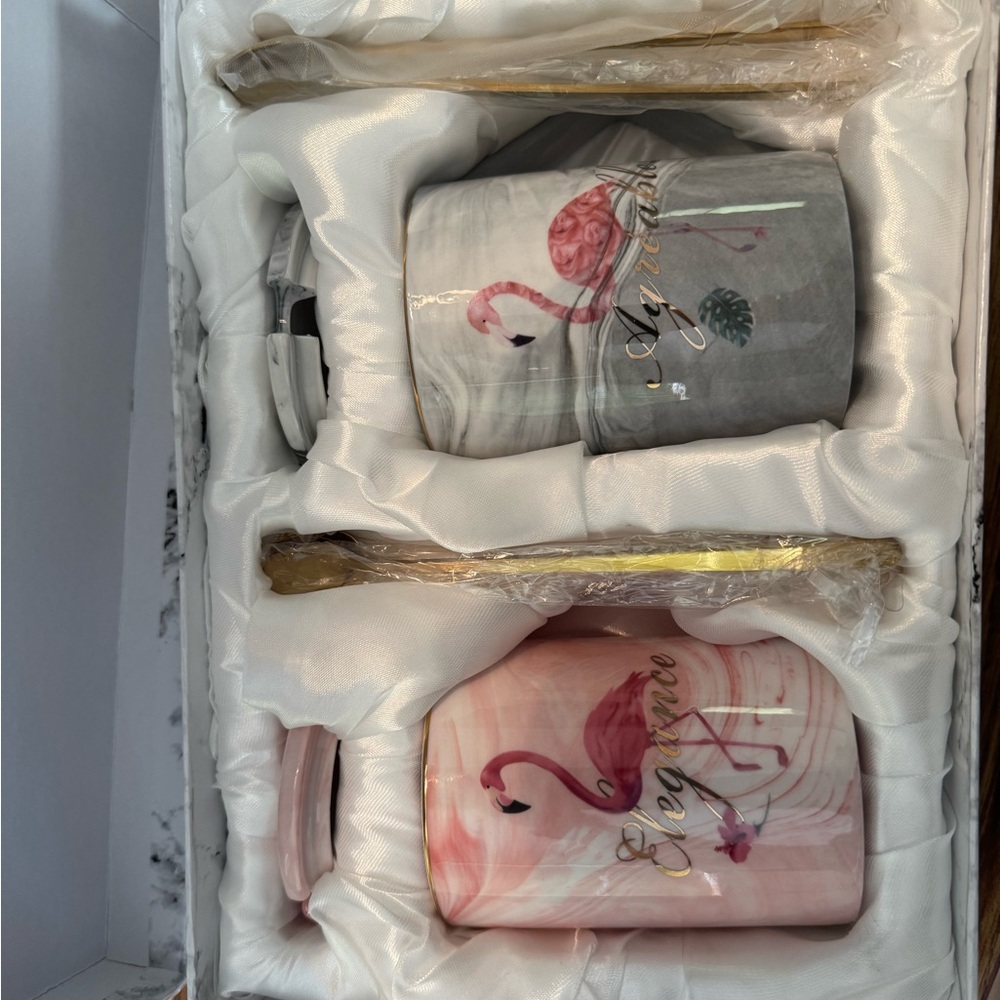 Jumway 14oz coffee/tea set NIB flamingo